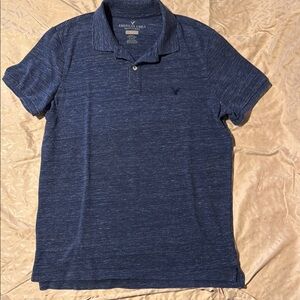 American Eagle Outfitters Blue Polo Shirt Heathered Texture